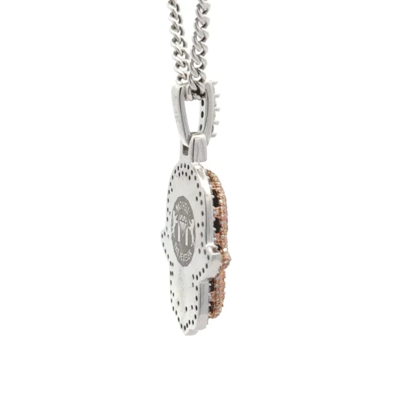 14k two-tone: white and rose gold Hamsa Pendant and White Gold Cuban Chain - Image 2
