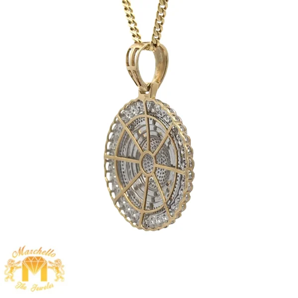 Yellow Gold and Diamond Round Pendant and Yellow Gold Cuban Chain - Image 3