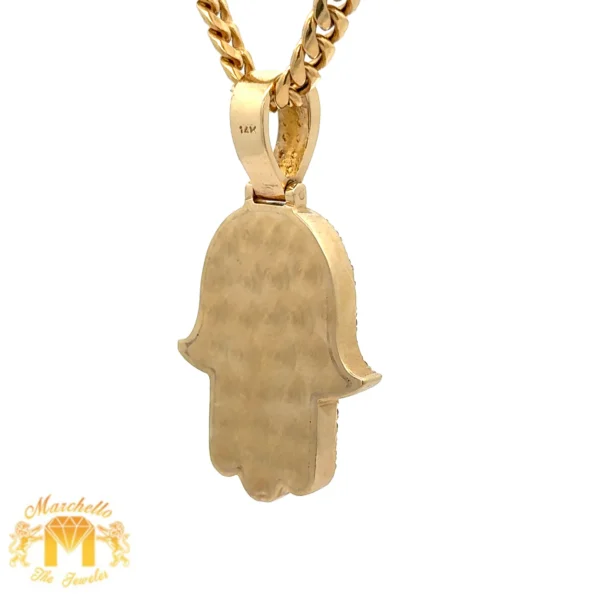 6.50ct diamonds 14k Yellow Gold and Diamond Hamsa Pendant and Yellow Gold Cuban Link Chain - Image 4