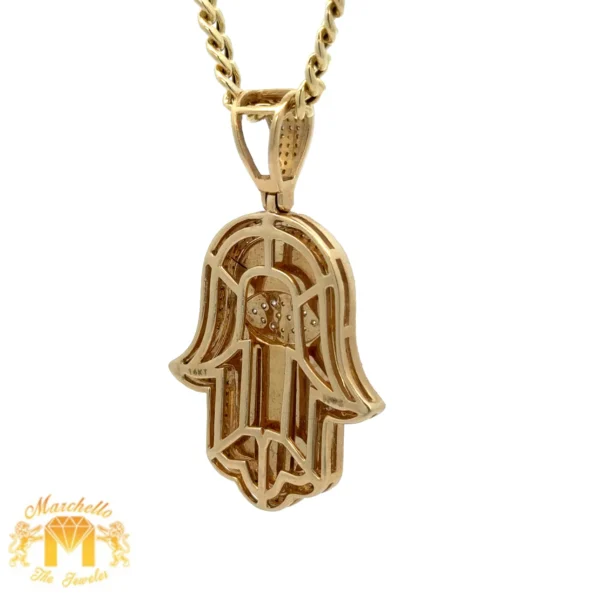14k Yellow Gold and Diamond Hamsa Pendant and Yellow Gold Cuban Link Chain (choose your color) - Image 8