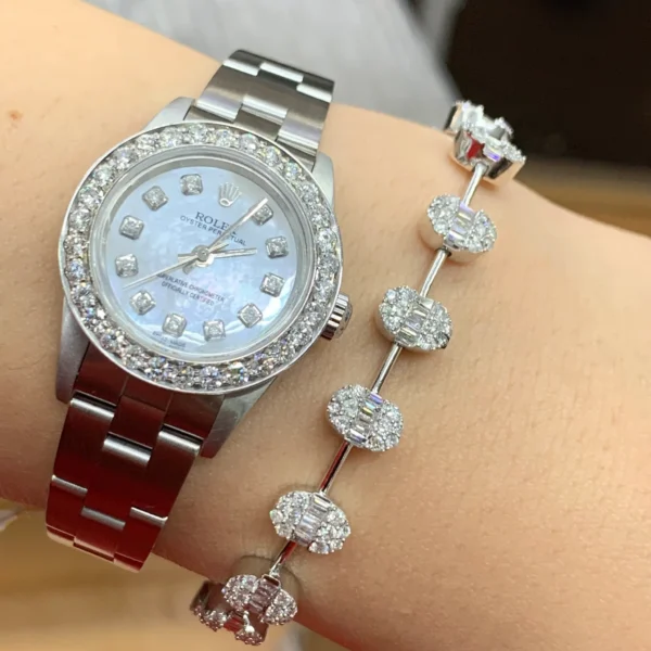4 piece deal: 26mm Rolex Diamond Watch + 14k white gold and diamond Fancy Bracelet + Complimentary Earrings + Gift from MTJ - Image 2