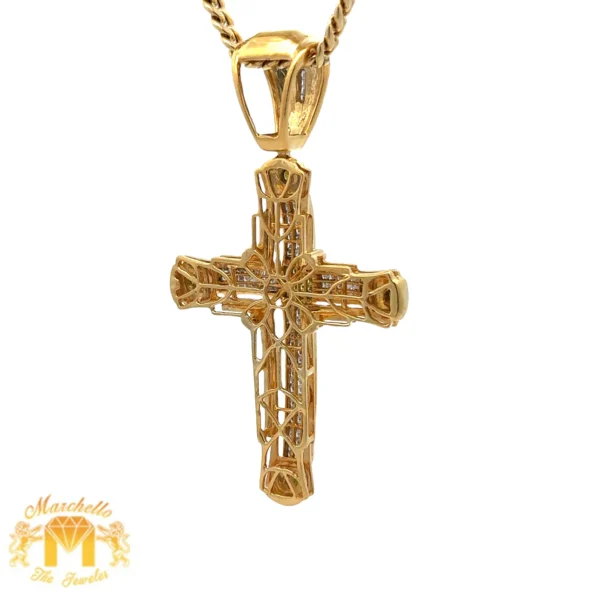 14k Yellow Gold and Diamond Cross Pendant and Yellow Gold Cuban Chain - Image 3