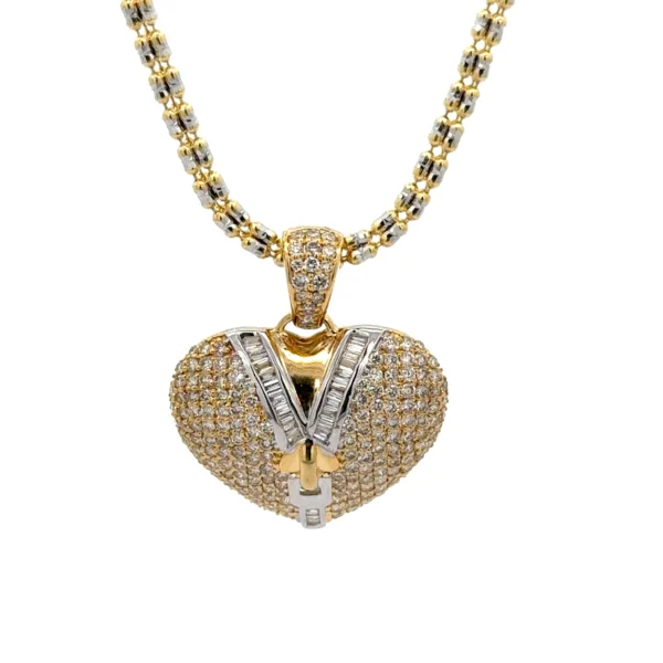 14k gold and diamond Heart Pendant and Gold Ice Link Chain (choose your color) - Image 4