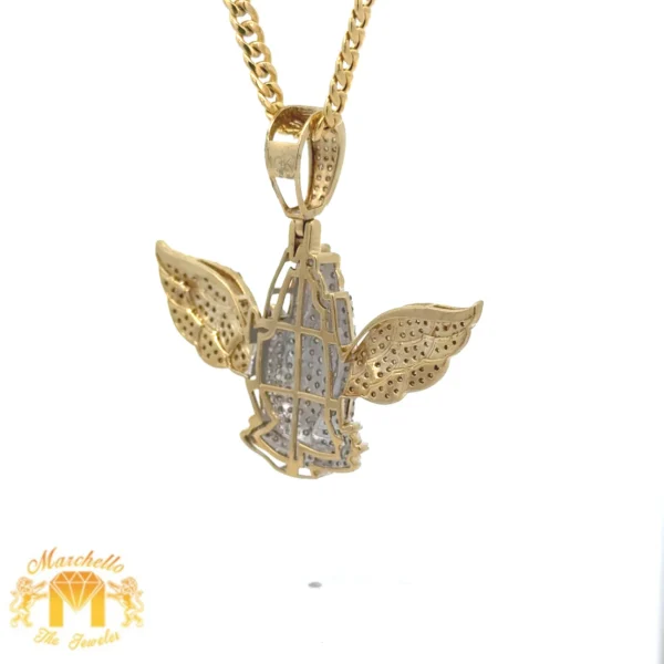 Yellow Gold and Diamond Praying Hand with Wings Pendant and Yellow Gold Cuban Chain - Image 5