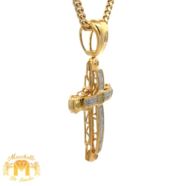 14k Yellow Gold and Diamond Cross Pendant and Yellow Gold Cuban Chain - Image 2