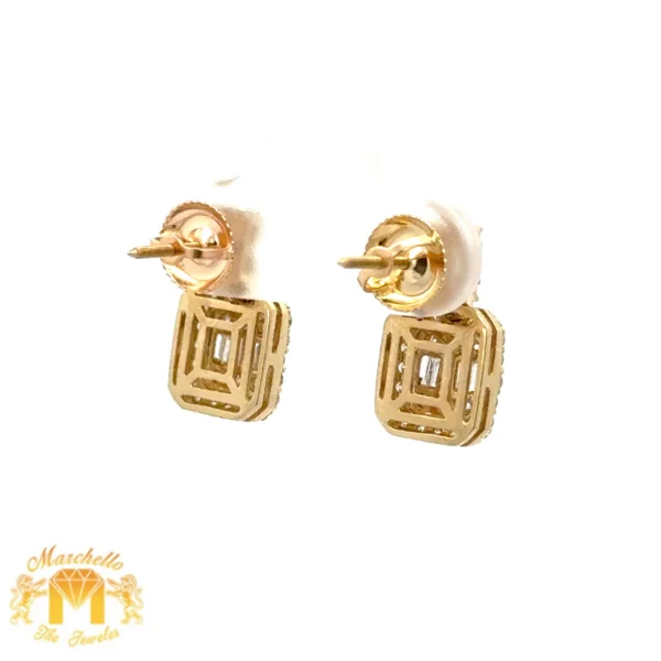 14k Yellow Gold and Diamond Earrings with Baguette and Round Diamonds - Image 6
