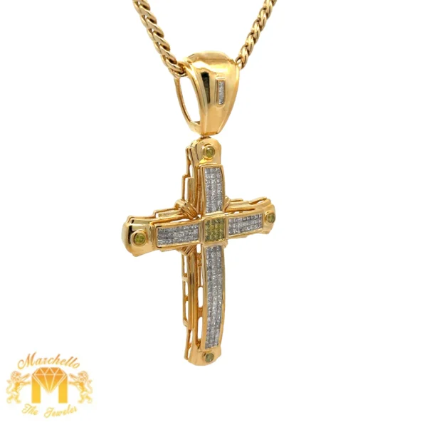 14k Yellow Gold and Diamond Cross Pendant and Yellow Gold Cuban Chain - Image 4