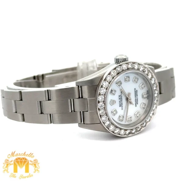 4 piece deal: 26mm Rolex Diamond Watch + 14k white gold and diamond Fancy Bracelet + Complimentary Earrings + Gift from MTJ - Image 5