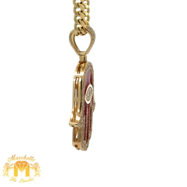 14k Yellow Gold and Diamond Hamsa Pendant and Yellow Gold Cuban Link Chain (choose your color) - Image 5