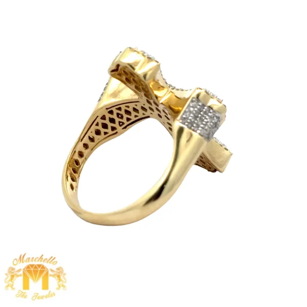 Yellow Gold and Diamond Cross Ring with Round and Baguette Diamonds - Image 4