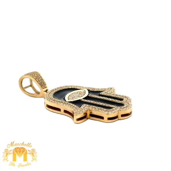 14k Yellow Gold and Diamond Hamsa Pendant and Yellow Gold Cuban Link Chain (choose your color) - Image 6