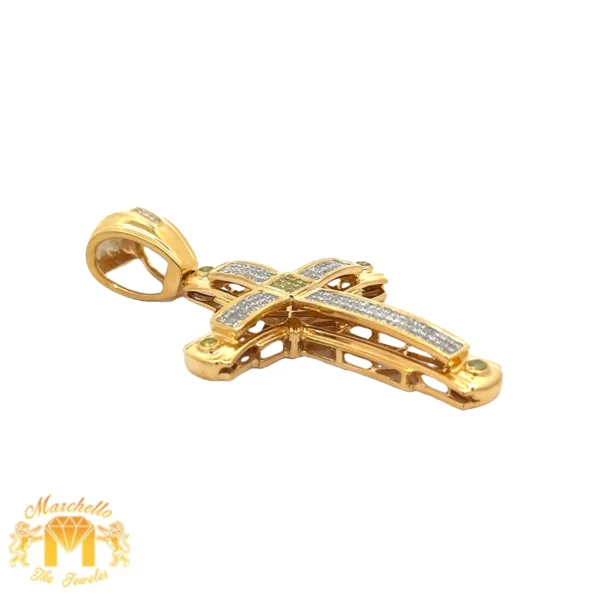 14k Yellow Gold and Diamond Cross Pendant and Yellow Gold Cuban Chain - Image 5