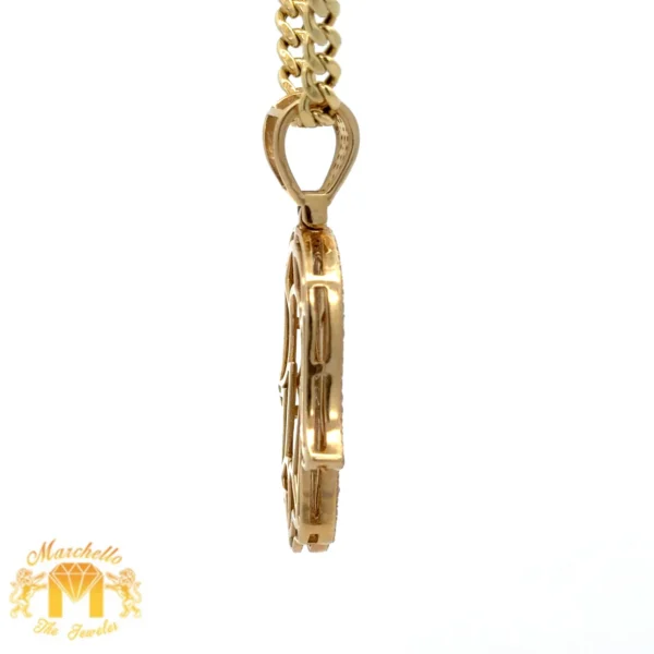 14k Yellow Gold and Diamond Hamsa Pendant and Yellow Gold Cuban Link Chain (choose your color) - Image 4