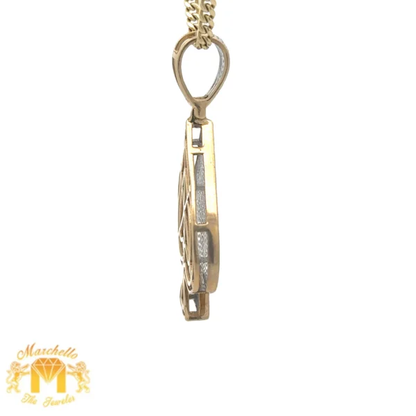 Yellow Gold and Diamond Round Pendant and Yellow Gold Cuban Chain - Image 2