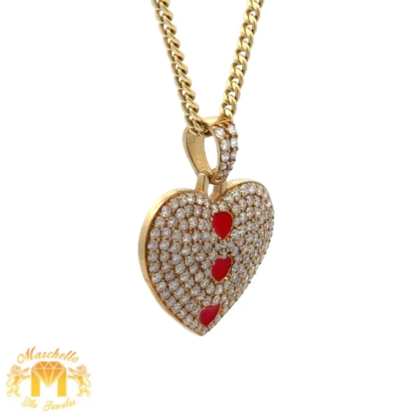 14k Yellow Gold and Diamond Heart Pendant and 14k yellow gold Cuban Chain - Image 3
