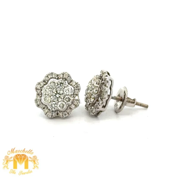 14k white gold and diamond Flower Shaped Earrings - Image 4