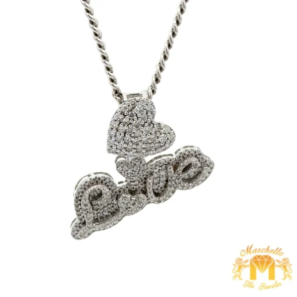 Gold and Diamond LOVE pendant and Gold Cuban Link Chain Set - Image 3
