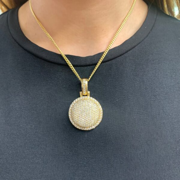 4ct diamonds Yellow Gold Round Shape Pendant and Yellow Gold Cuban Link Chain - Image 3