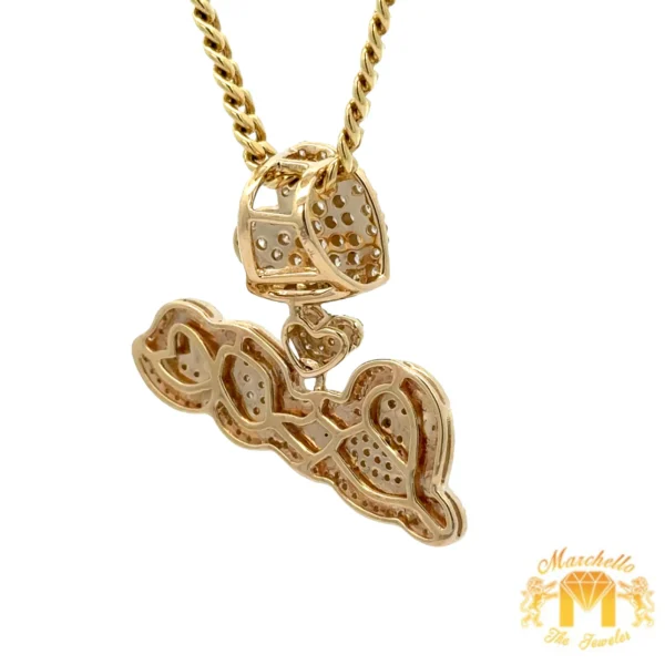 Gold and Diamond LOVE pendant and Gold Cuban Link Chain Set - Image 4