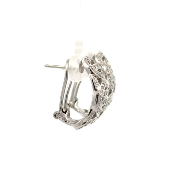 14k white gold and diamond Hoop Earrings with Round Diamonds - Image 4