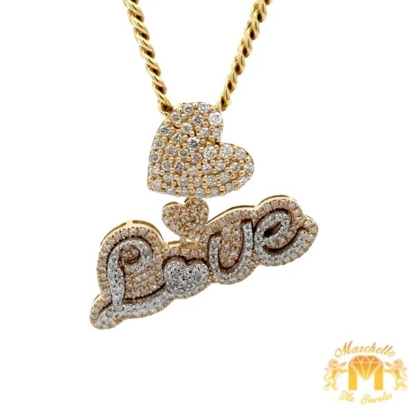 Gold and Diamond LOVE pendant and Gold Cuban Link Chain Set - Image 2