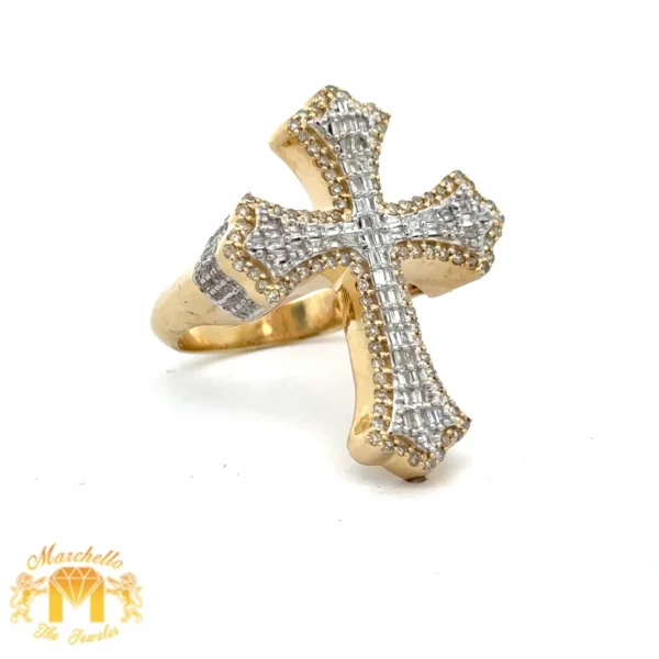 Yellow Gold and Diamond Cross Ring with Round and Baguette Diamonds - Image 3