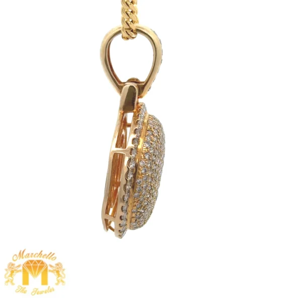 4ct diamonds Yellow Gold Round Shape Pendant and Yellow Gold Cuban Link Chain - Image 2