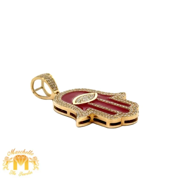 14k Yellow Gold and Diamond Hamsa Pendant and Yellow Gold Cuban Link Chain (choose your color) - Image 2
