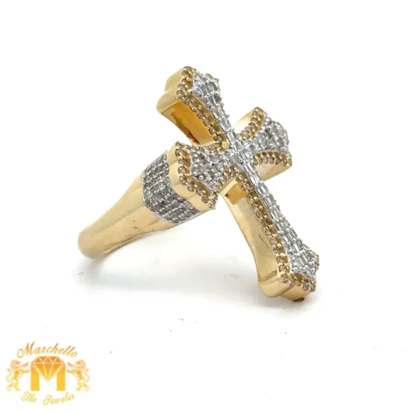Yellow Gold and Diamond Cross Ring with Round and Baguette Diamonds - Image 2