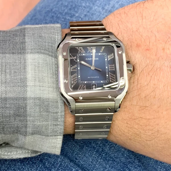40mm Santos de Cartier Stainless Steel Watch (blue dial, papers) - Image 4